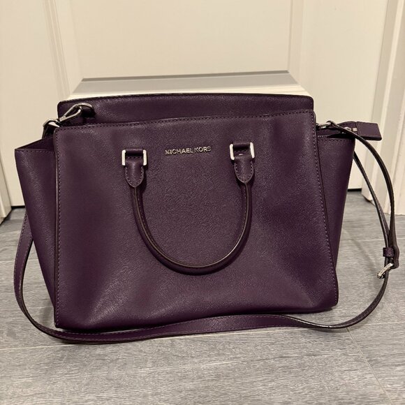 Michael Kors Handbags - Michael Kors Saffiano Leather Satchel - Deep Plum
